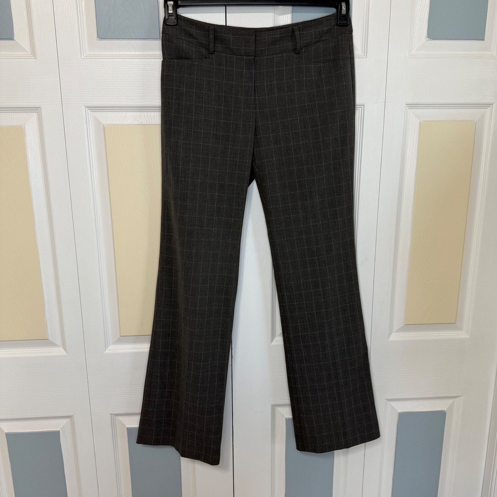 Michael Kors Grammercy Fit‎ Grey Windowpane Plaid Dress Pants Womens 6 Flare Leg